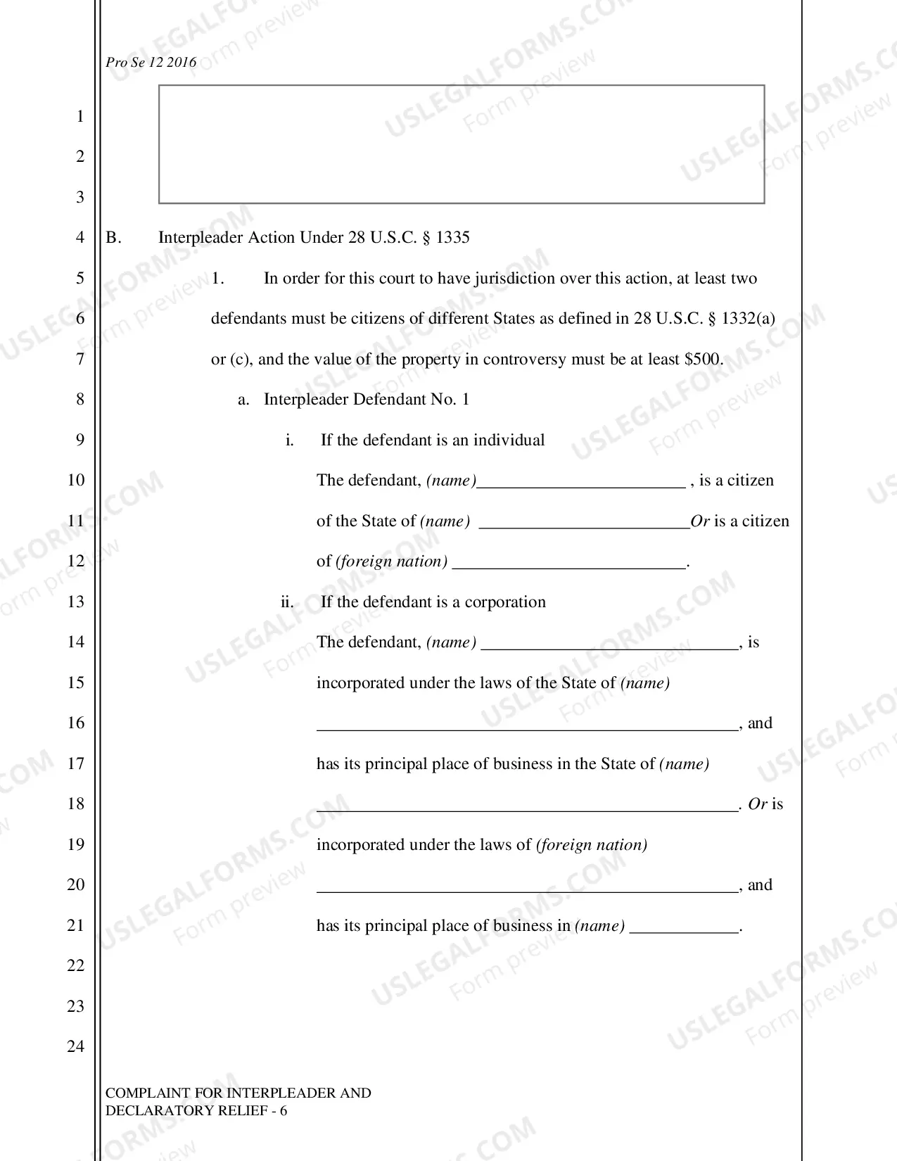 Preview Complaint - Interpleader and Declaratory Relief