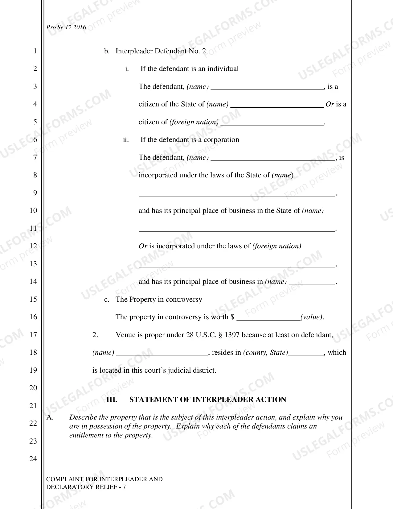 Preview Complaint - Interpleader and Declaratory Relief