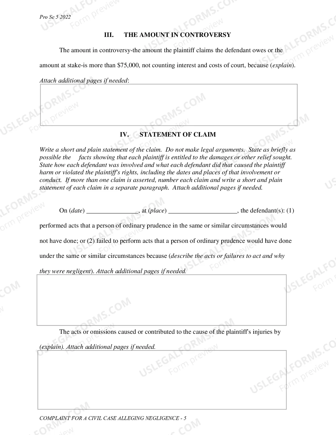 Preview Complaint - Negligence
