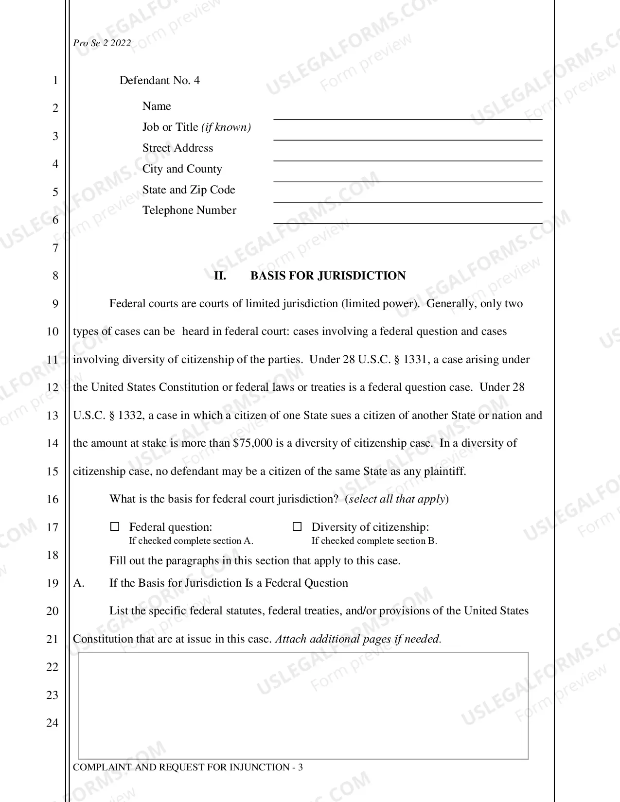 Preview Complaint - Request for Injunction