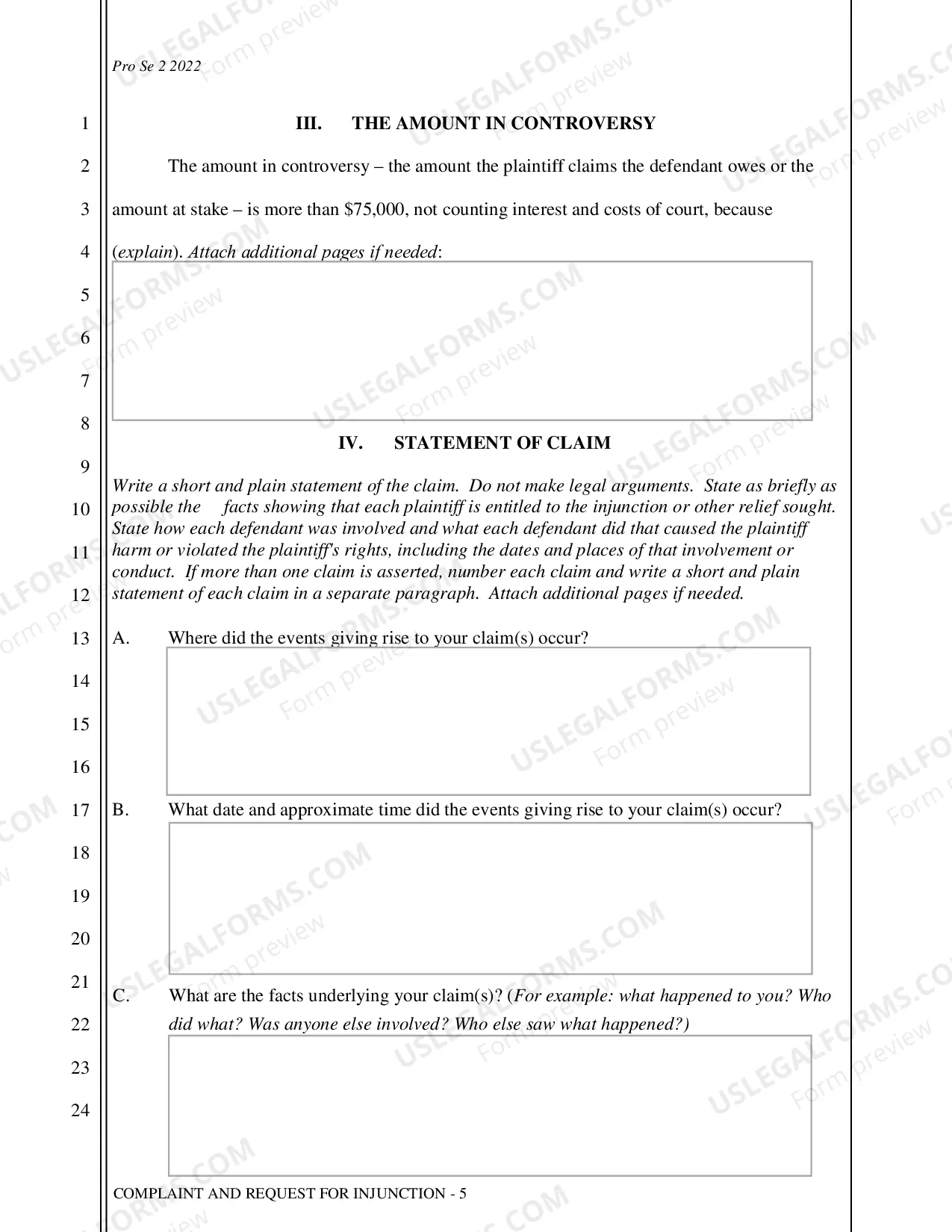 Preview Complaint - Request for Injunction