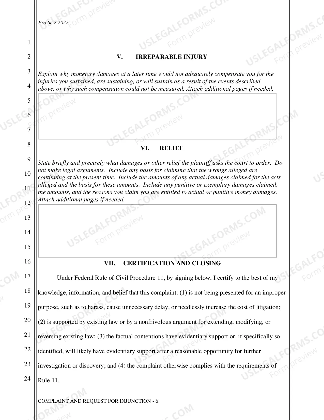 Preview Complaint - Request for Injunction