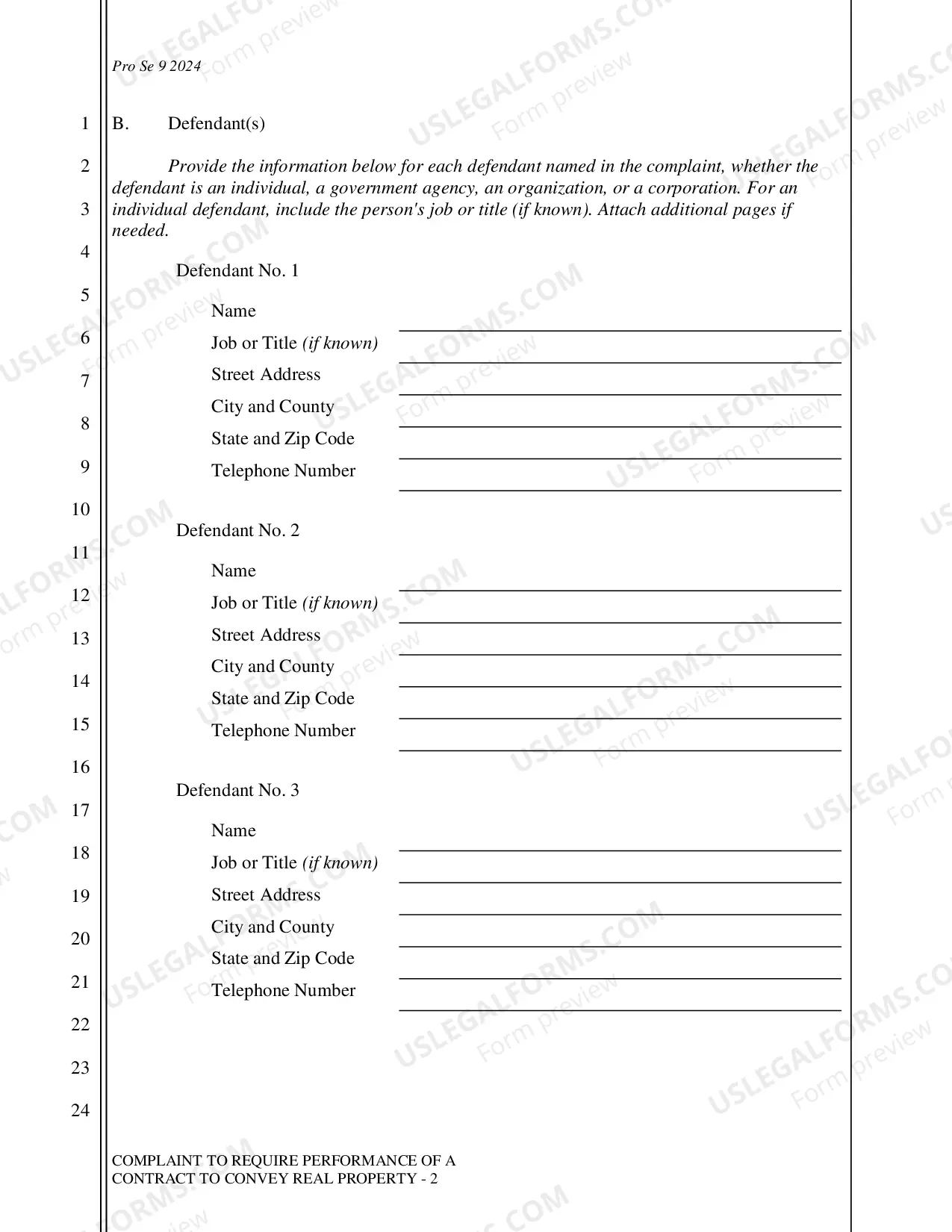 Preview Complaint - Require Performance of a Contract to Convey Real Property