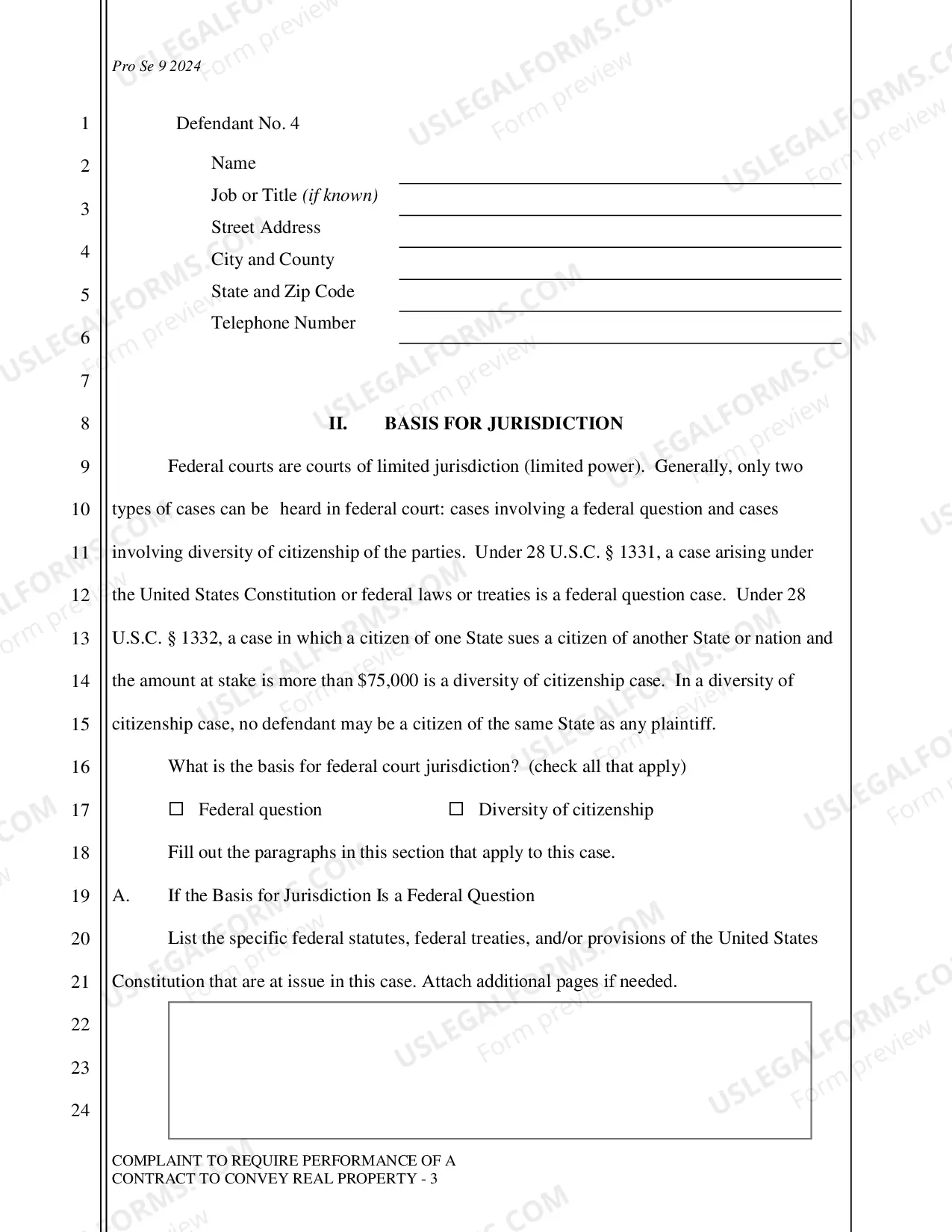 Preview Complaint - Require Performance of a Contract to Convey Real Property