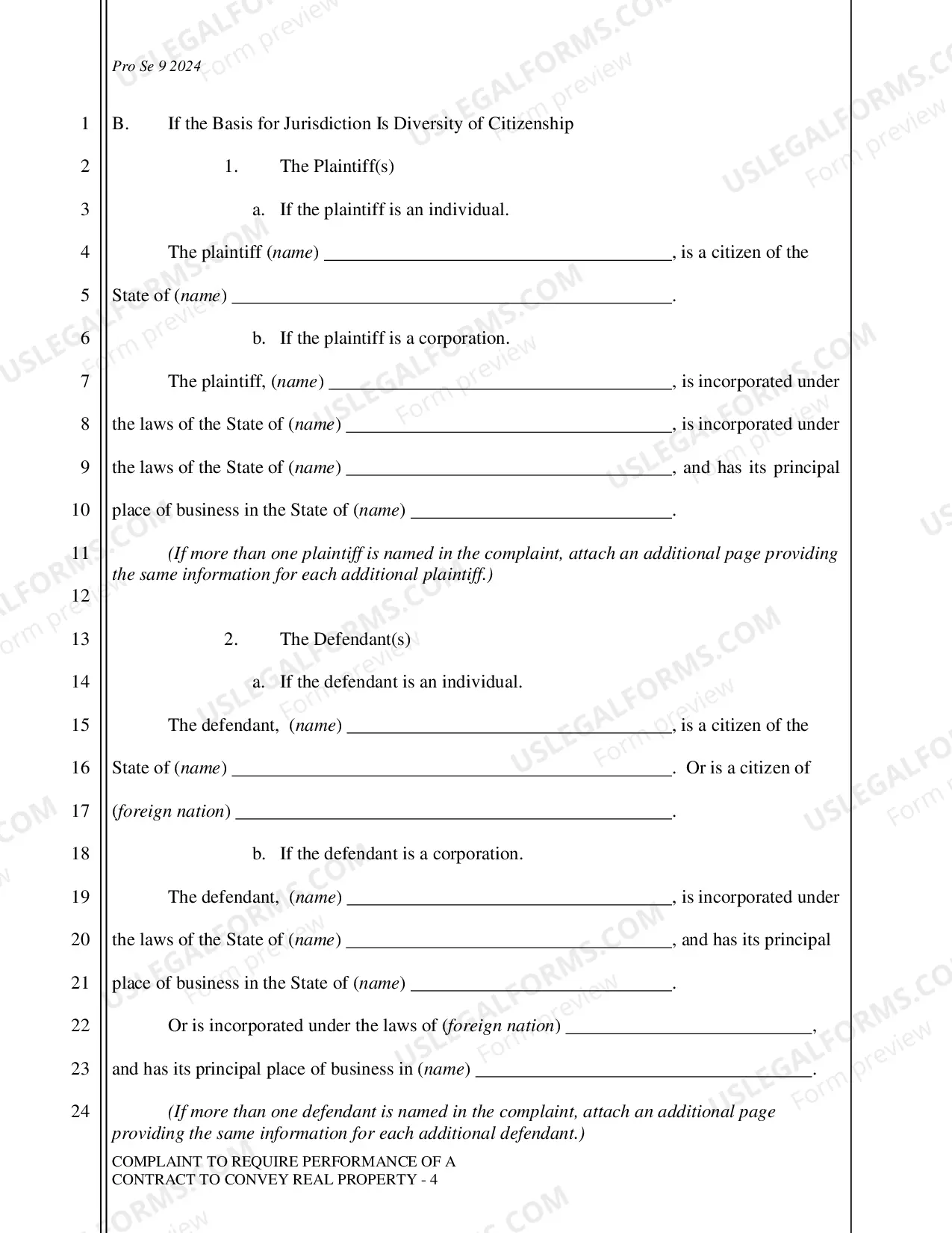 Preview Complaint - Require Performance of a Contract to Convey Real Property