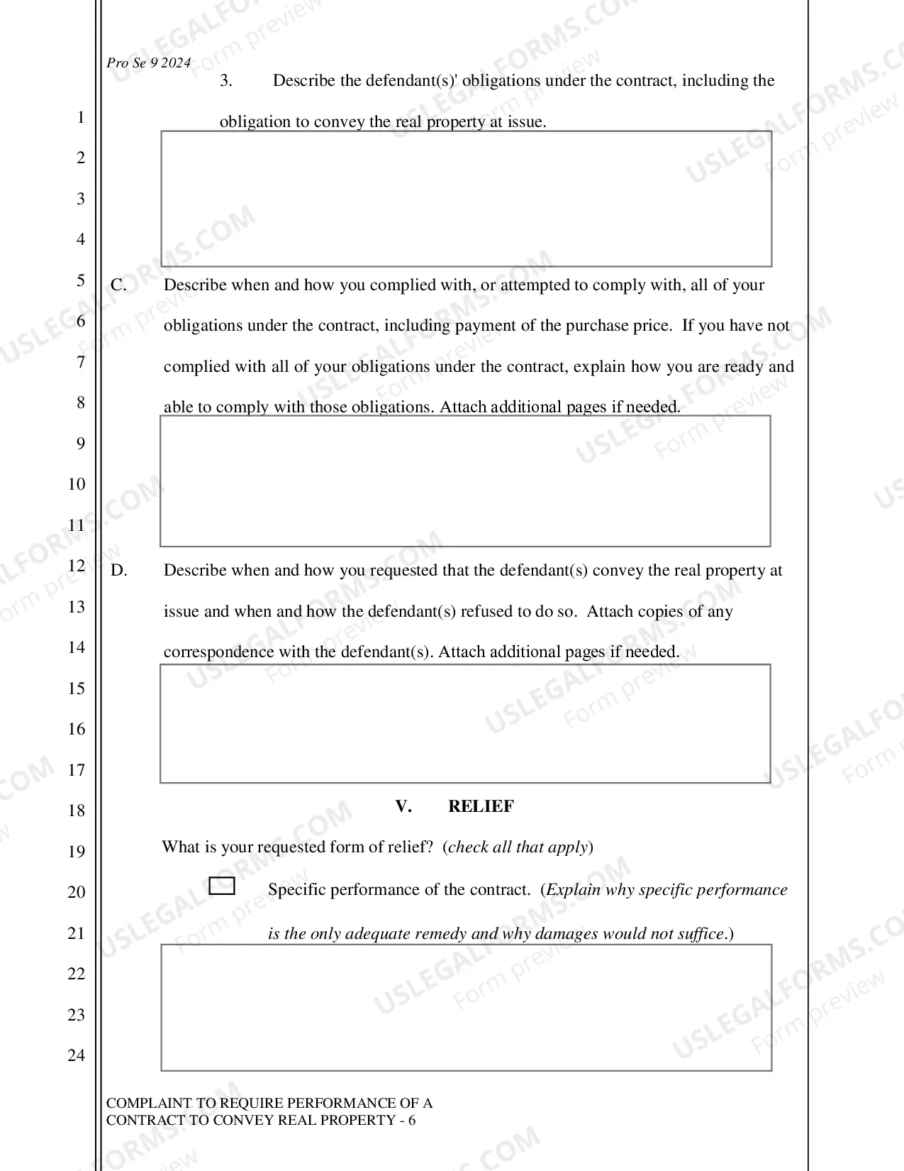 Preview Complaint - Require Performance of a Contract to Convey Real Property