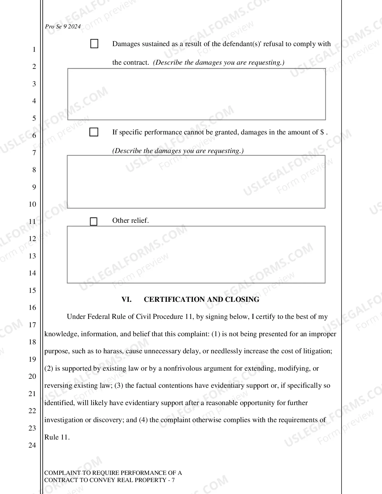 Preview Complaint - Require Performance of a Contract to Convey Real Property