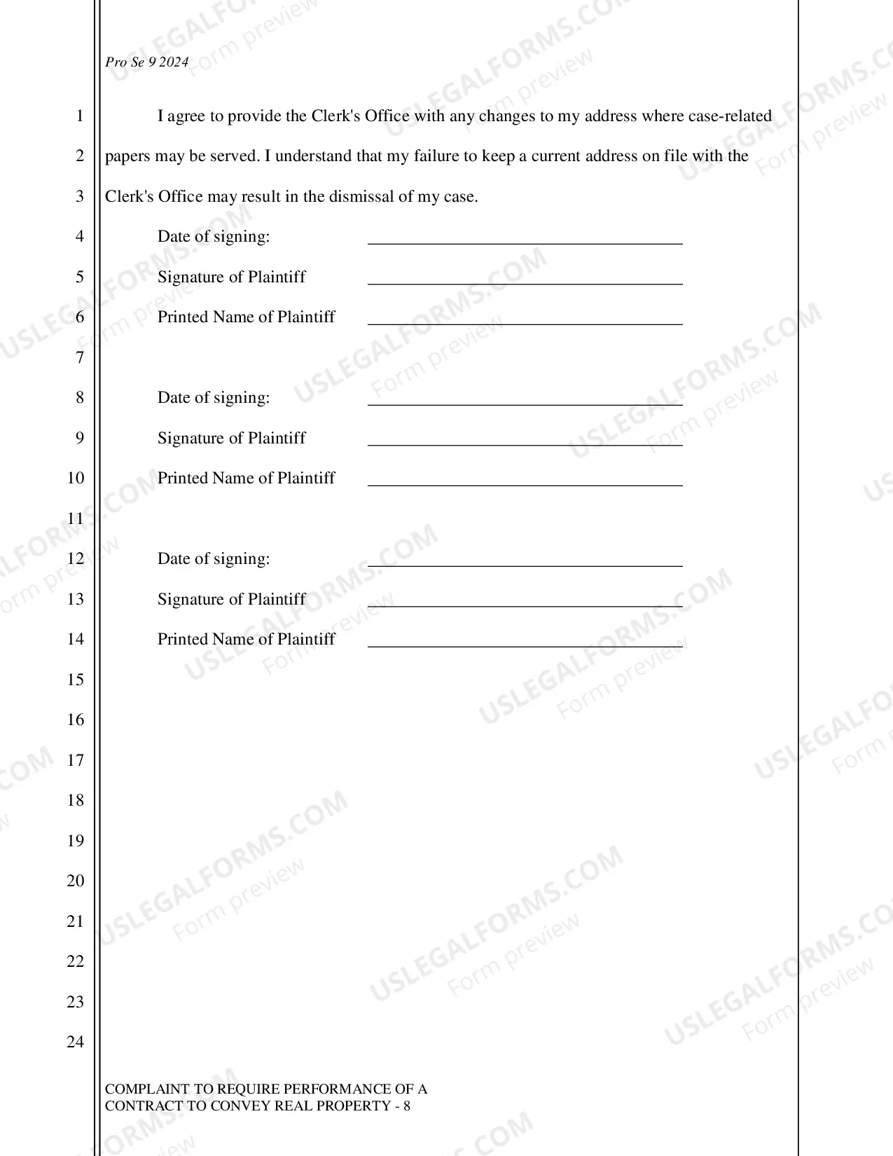 Preview Complaint - Require Performance of a Contract to Convey Real Property
