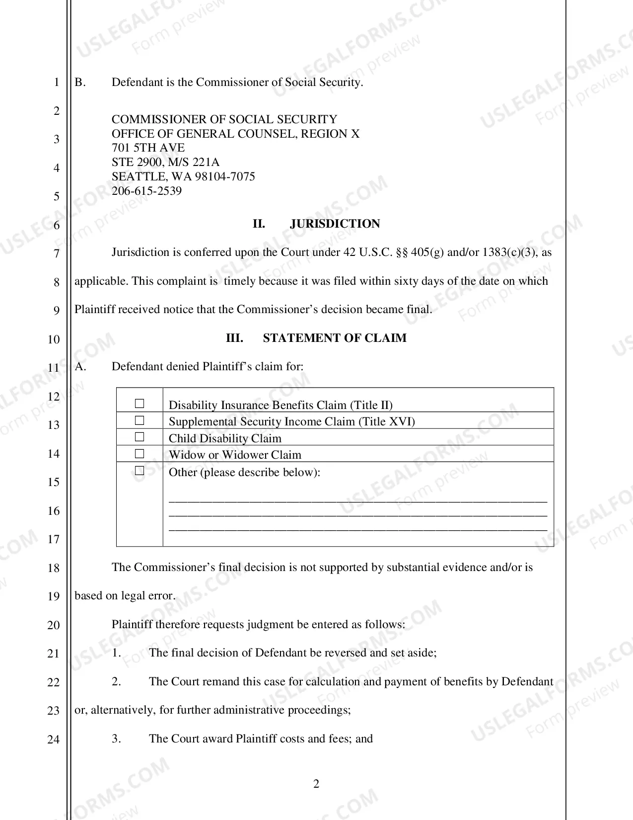 Preview Complaint - Social Security Appeal