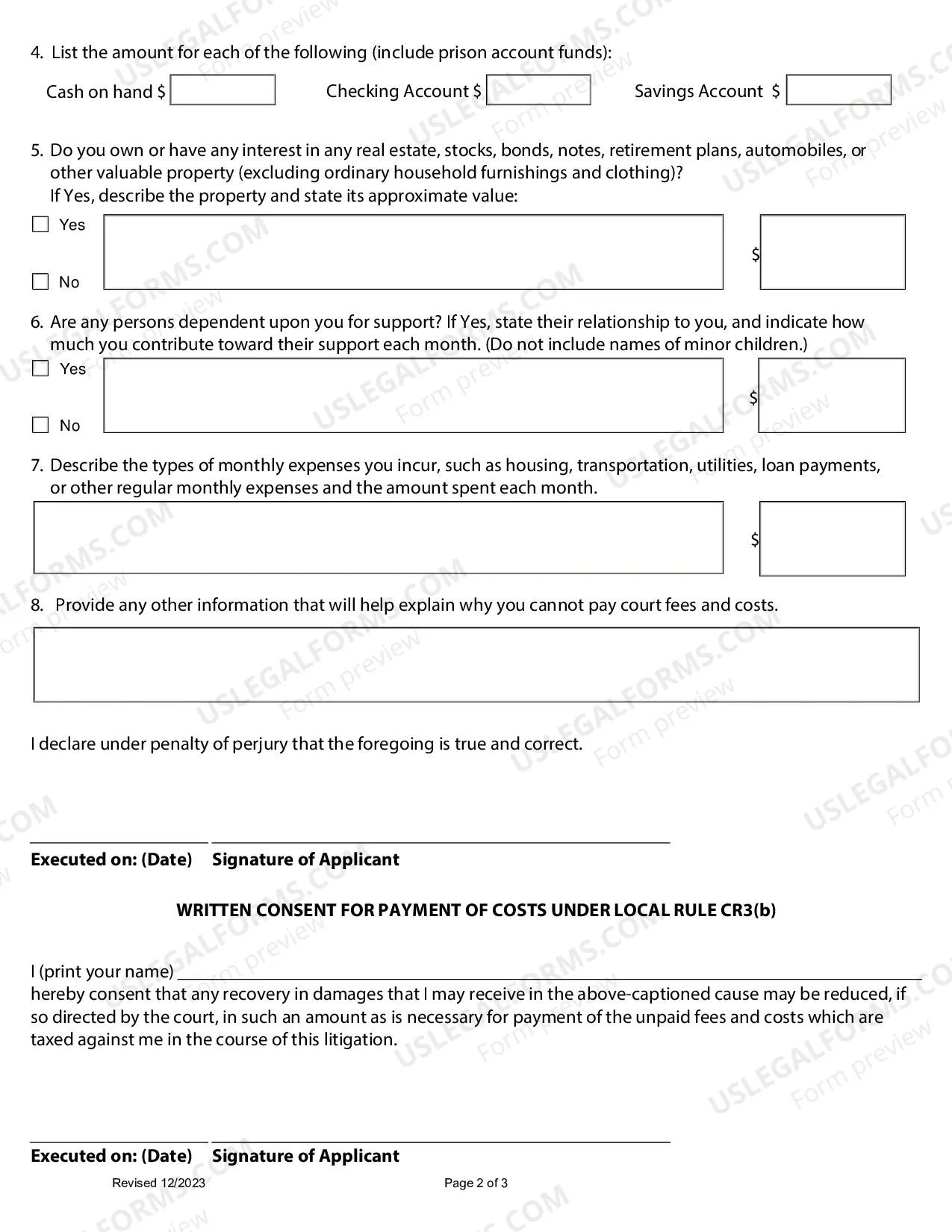 Preview IFP Application for PrisonersFilingCivil Complaints with instruction sheet
