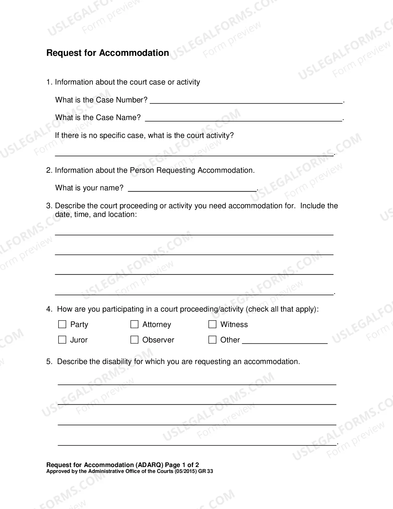 Preview Request For Reasonbale Accommodation (Packet)