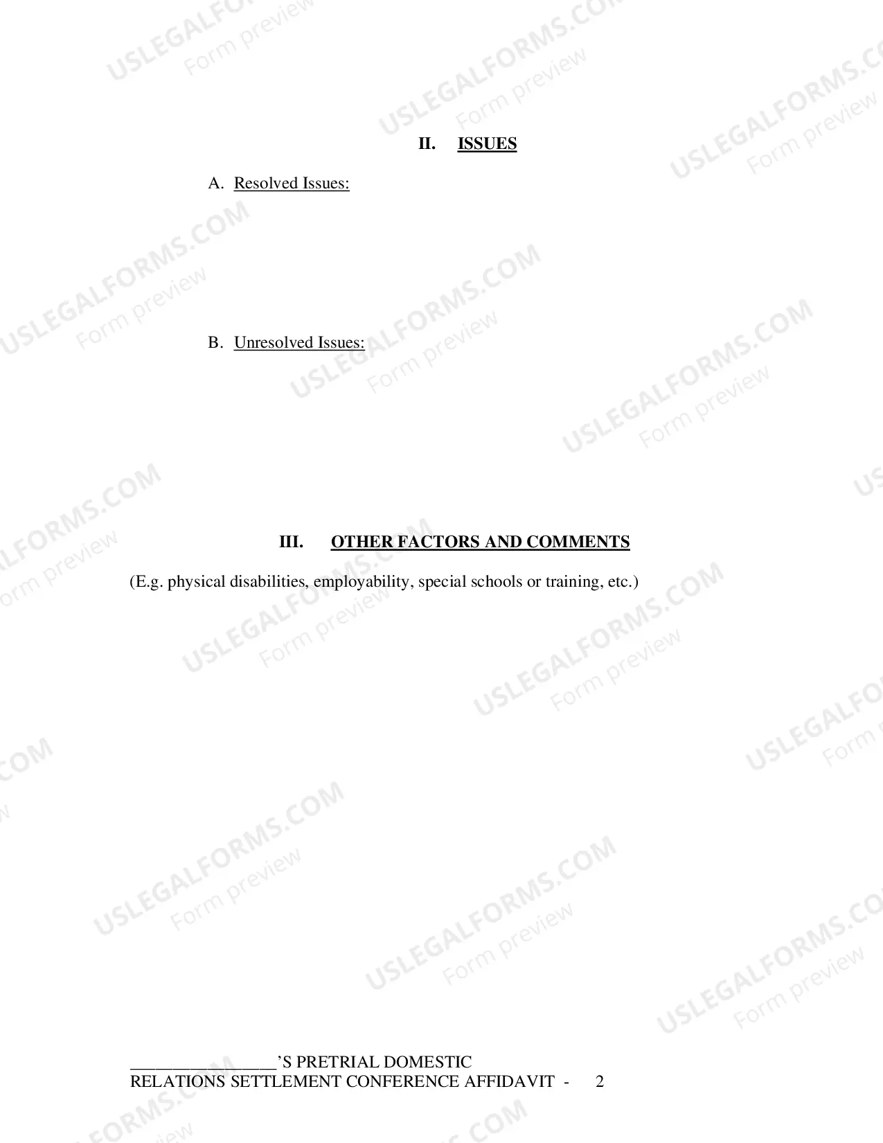 Preview Pretrial Settlement Conference Affidavit