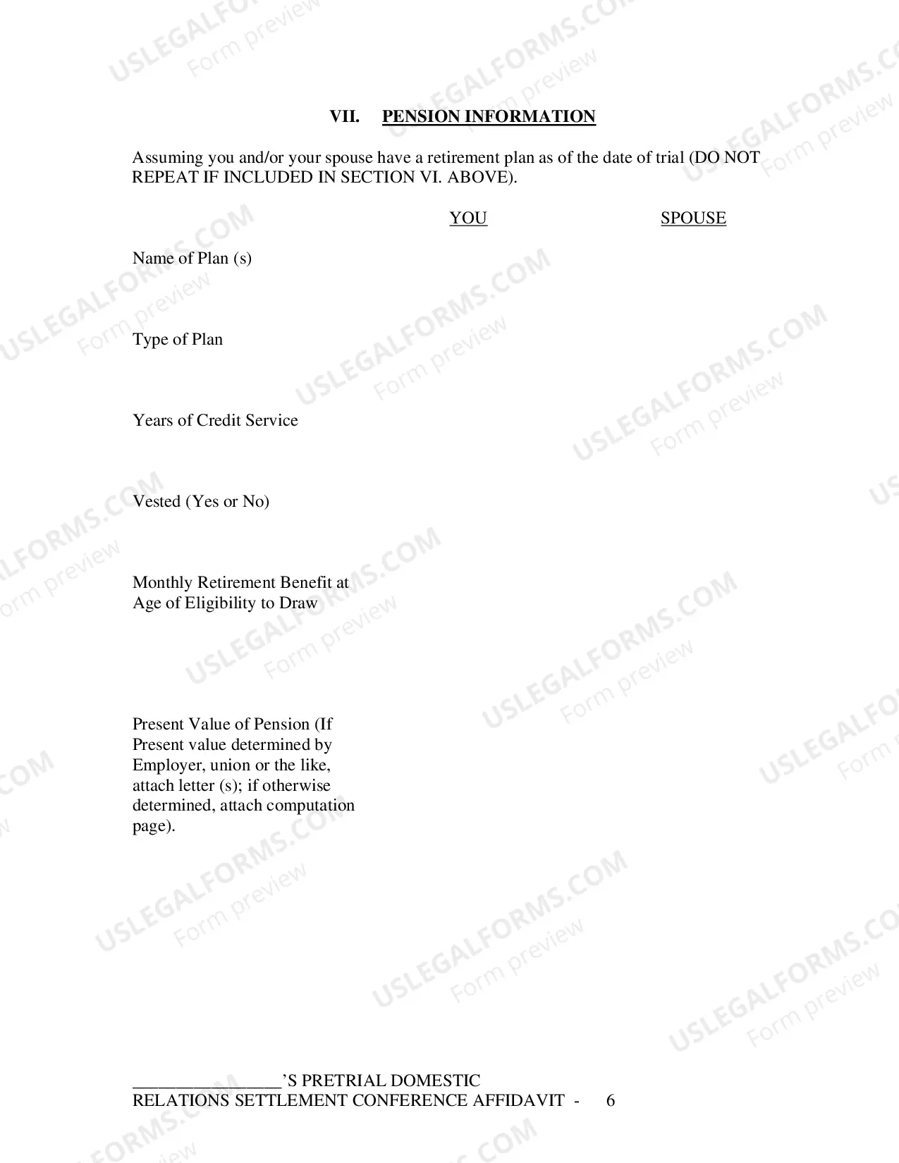 Preview Pretrial Settlement Conference Affidavit