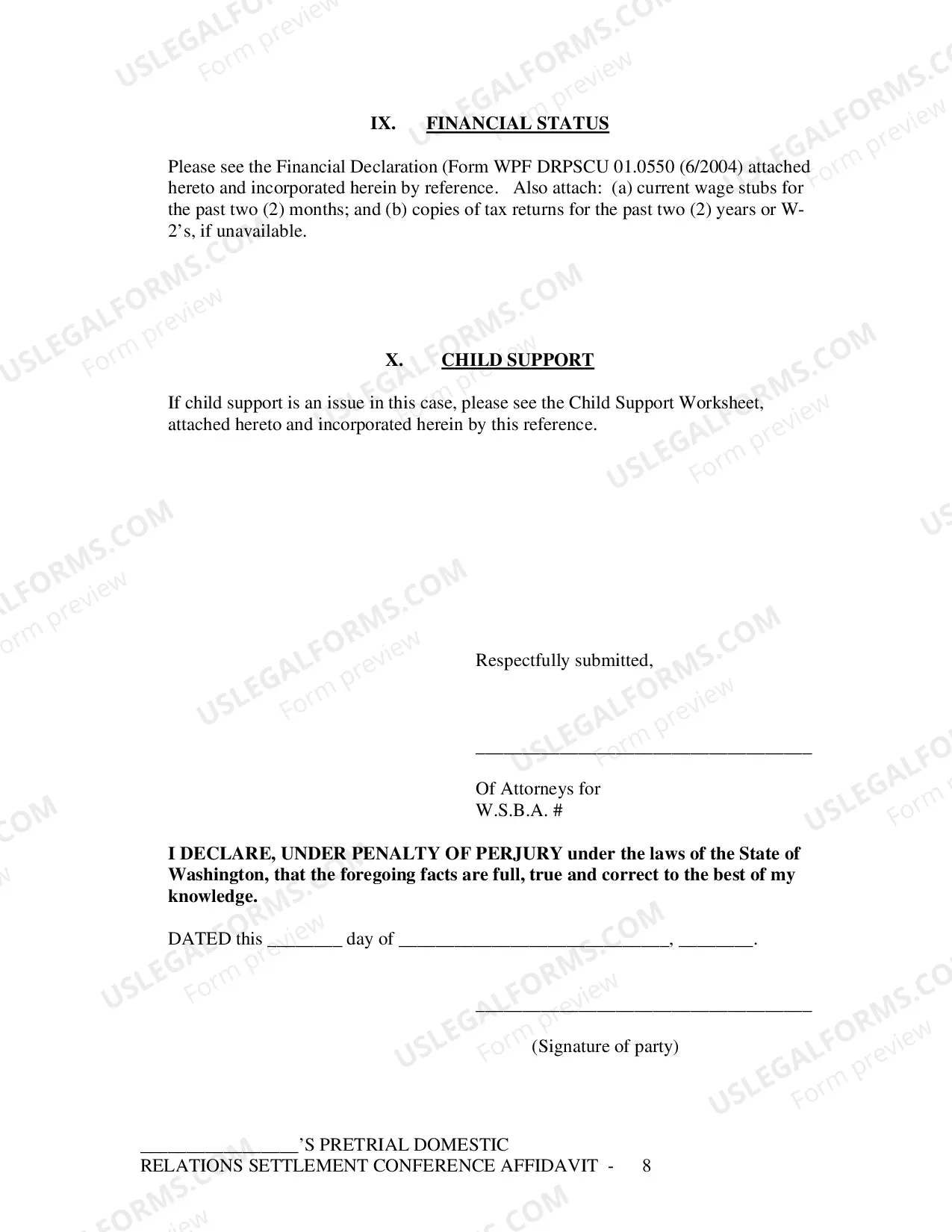 Preview Pretrial Settlement Conference Affidavit