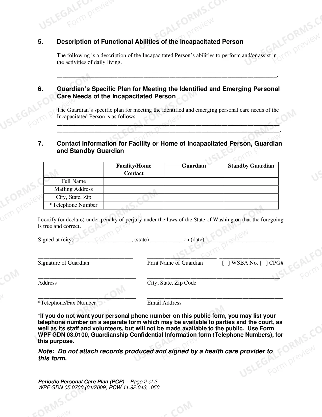Preview Periodic Personal Care Plan