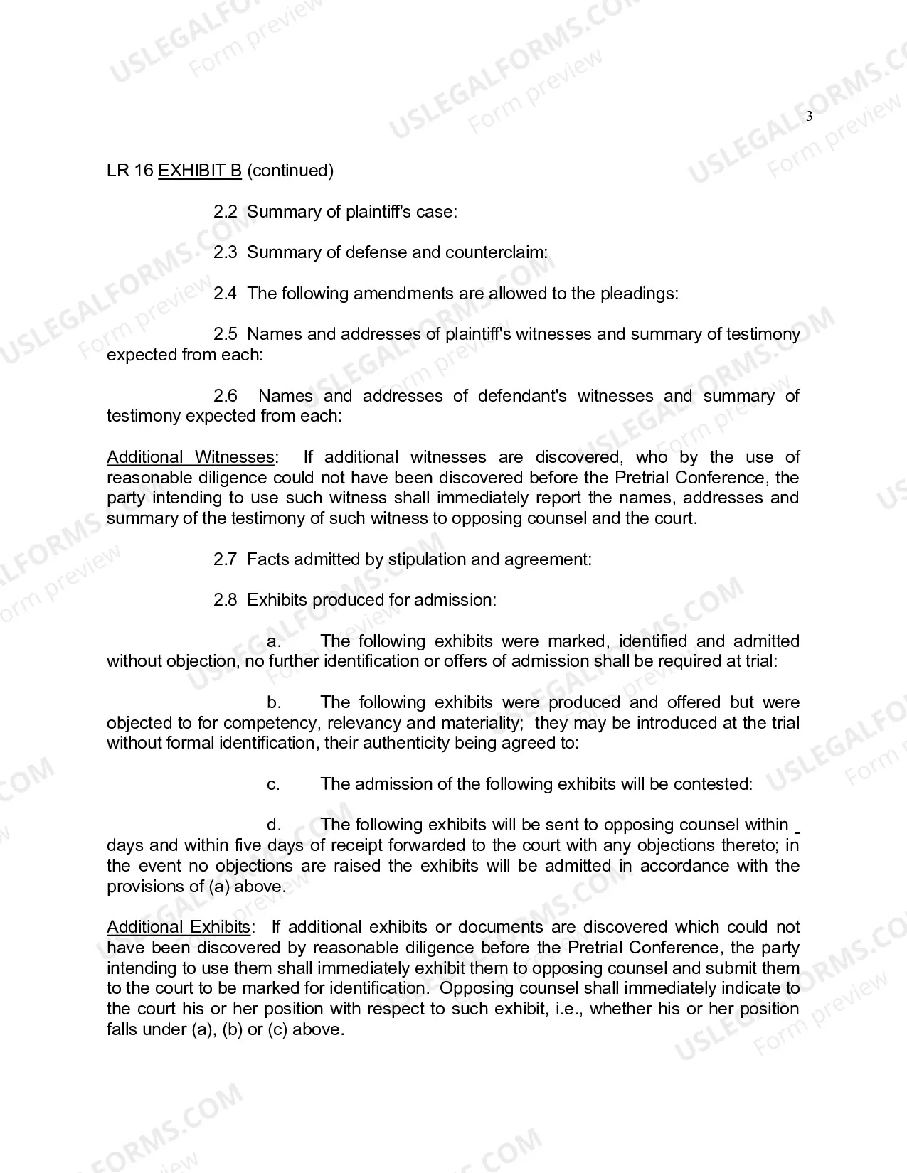 Preview Pretrial Order Form