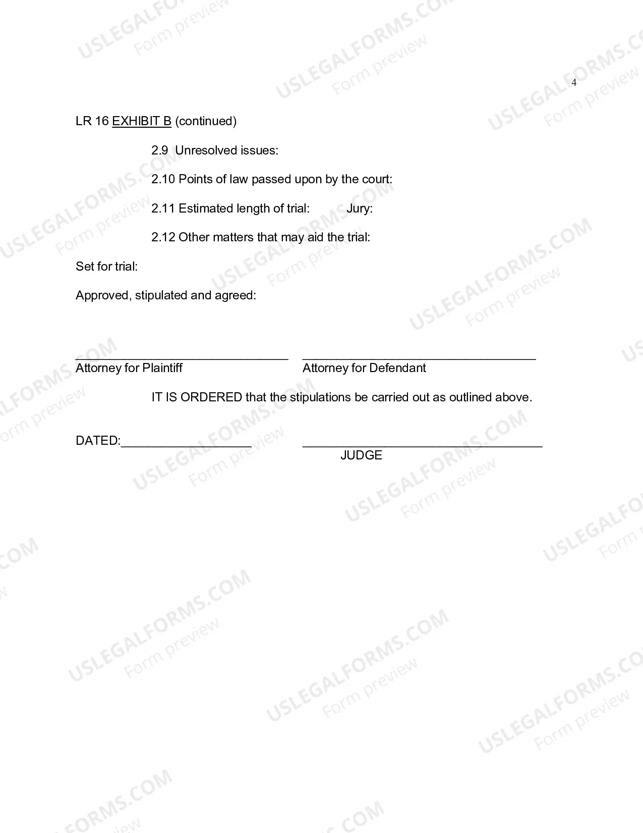Preview Pretrial Order Form