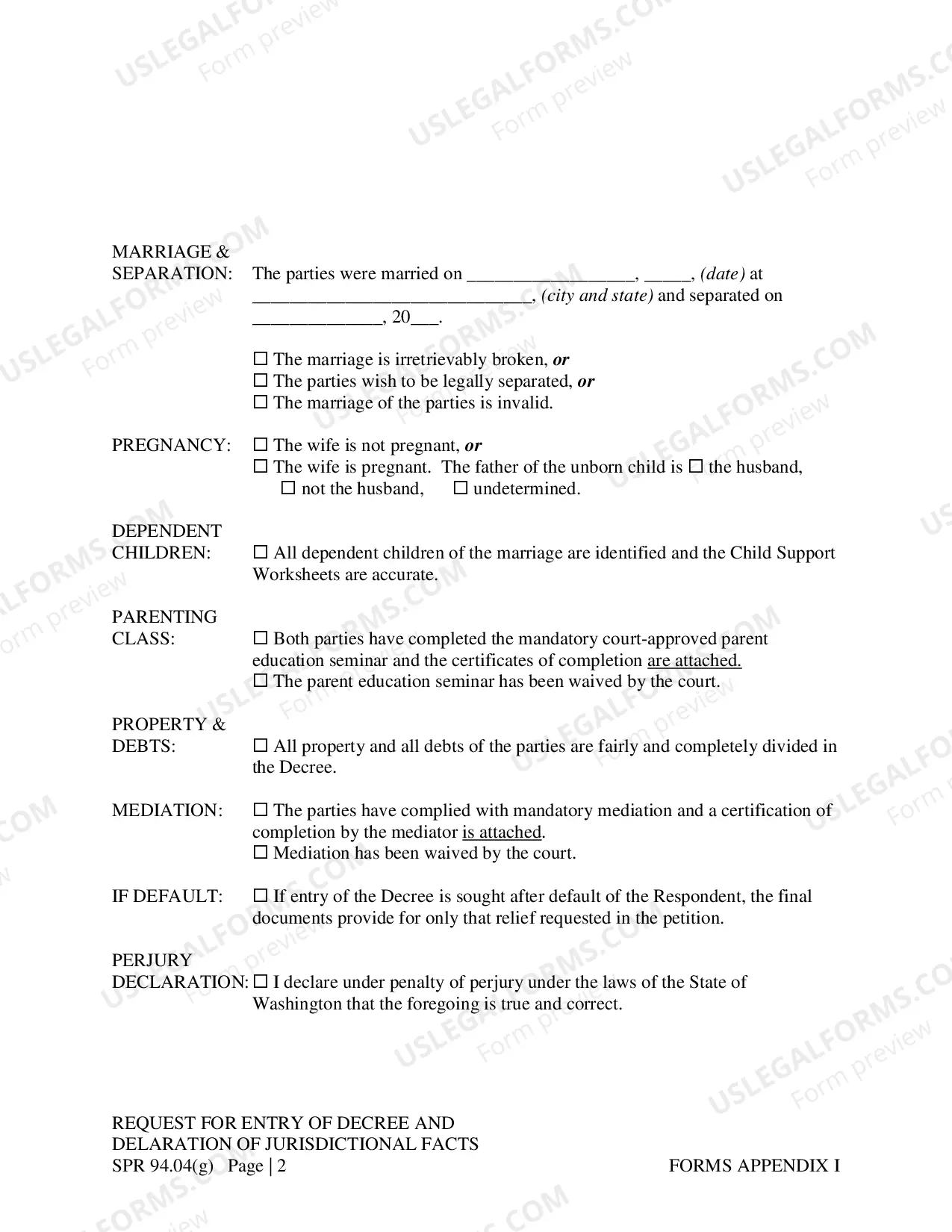 Preview Request For Entry of Decree And Declaration of Jurisdictional Facts