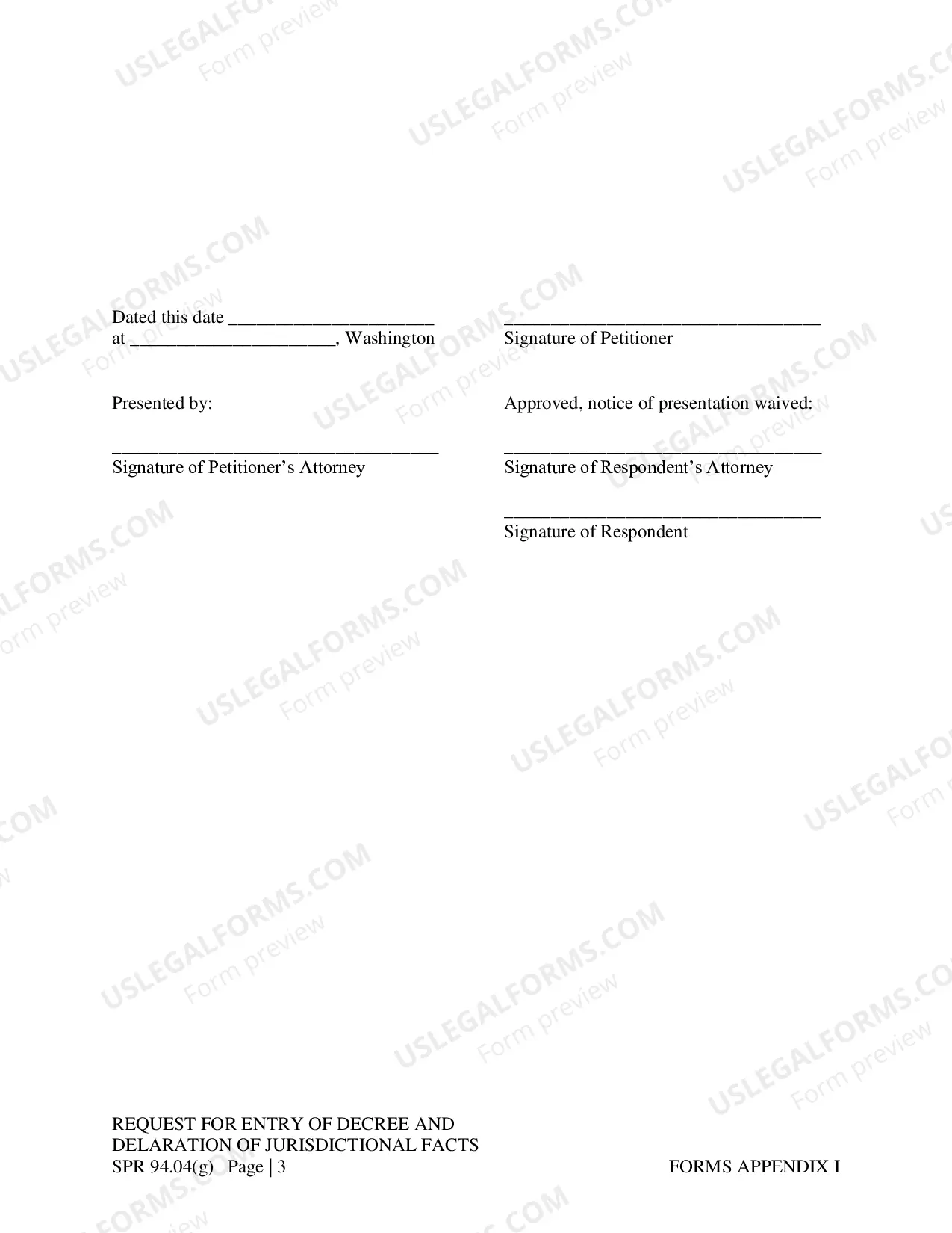 Preview Request For Entry of Decree And Declaration of Jurisdictional Facts