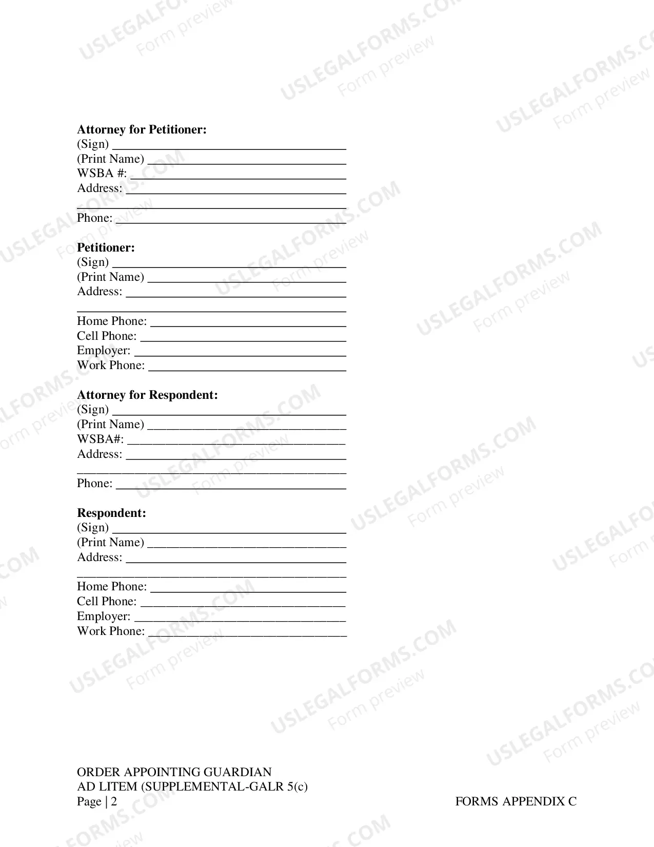 Preview Order Appointing Guardian ad Litem (Supplemental)