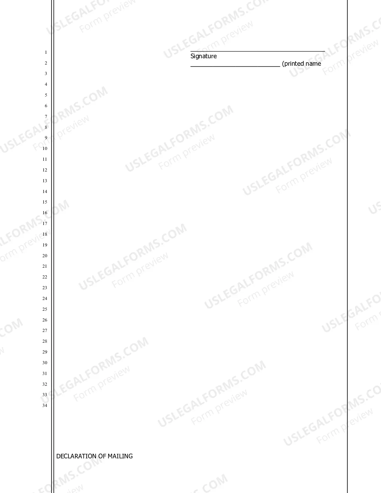 Preview Declaration of Mailing