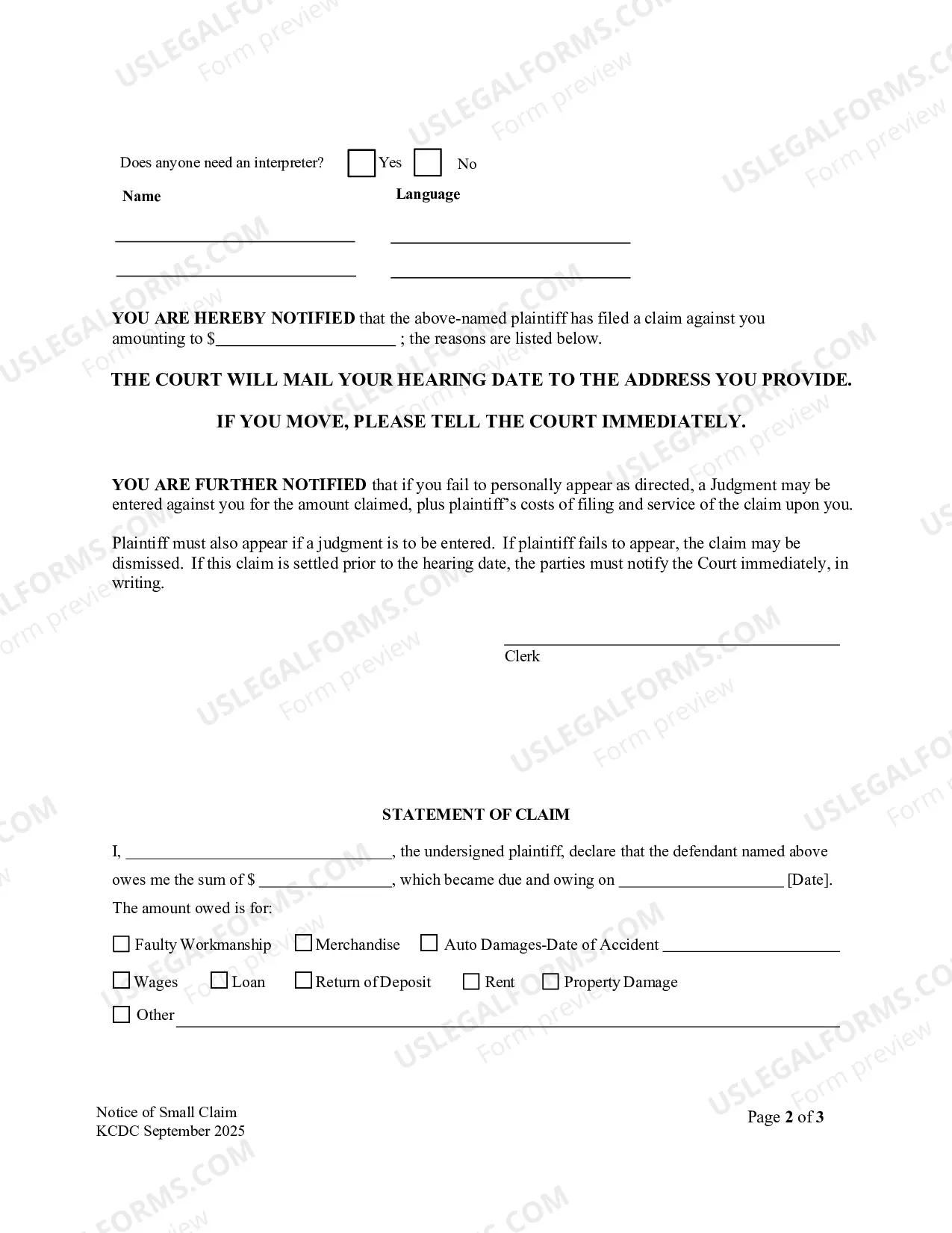 Preview Notice of Small Claim