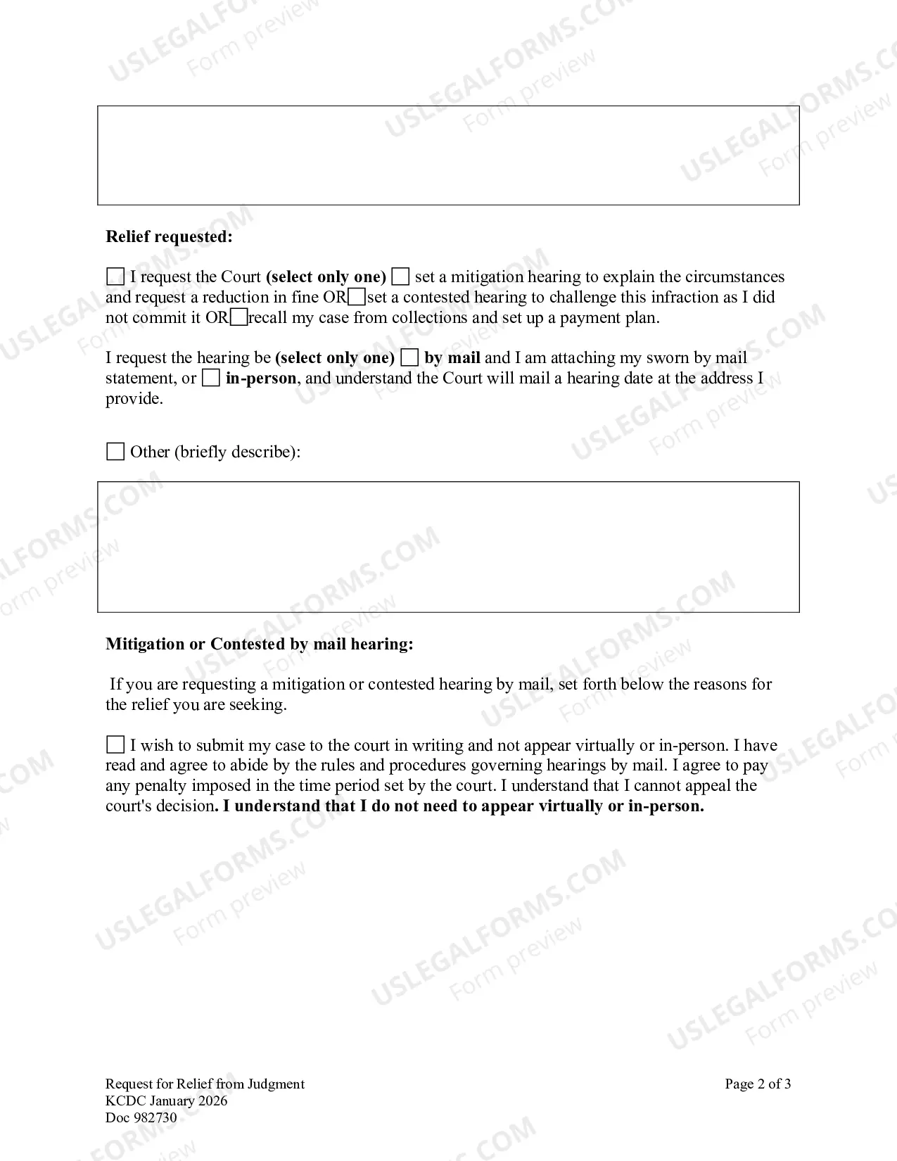 Preview Request for Relief from Judgment or Order