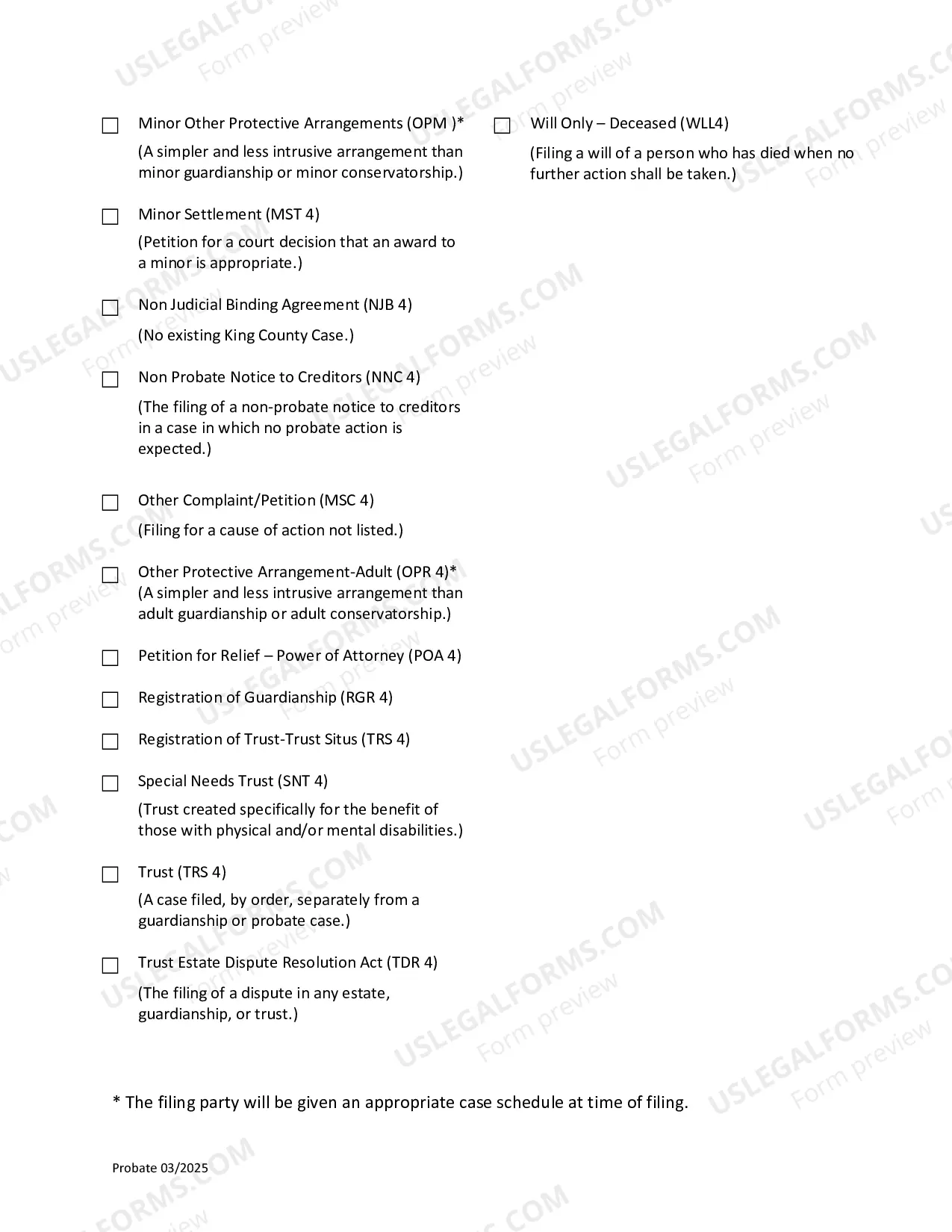 Preview Case Information Cover Sheet & Case Assignment Area - Probate and Guardianship