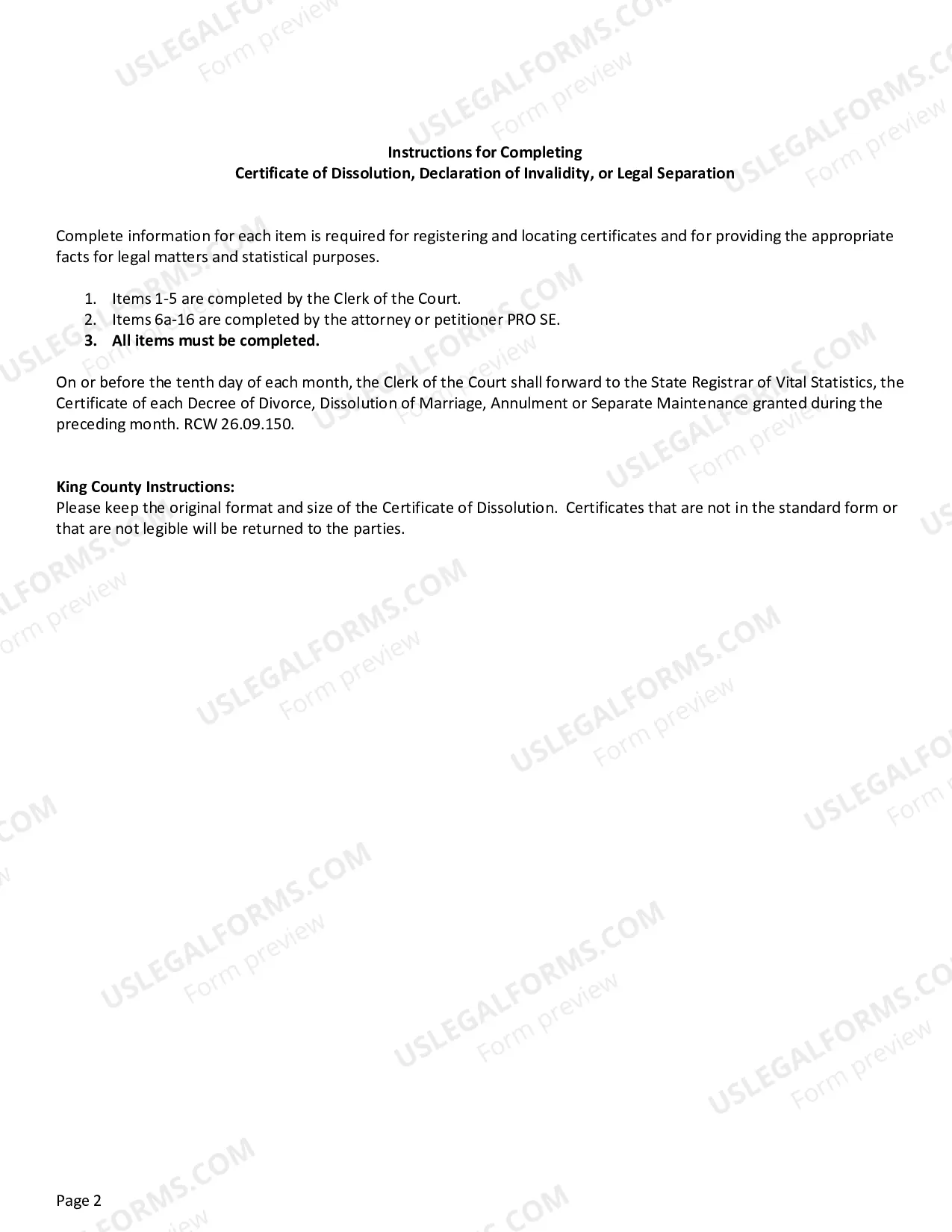 Preview Certificate of Dissolution - Vital Statistics Form