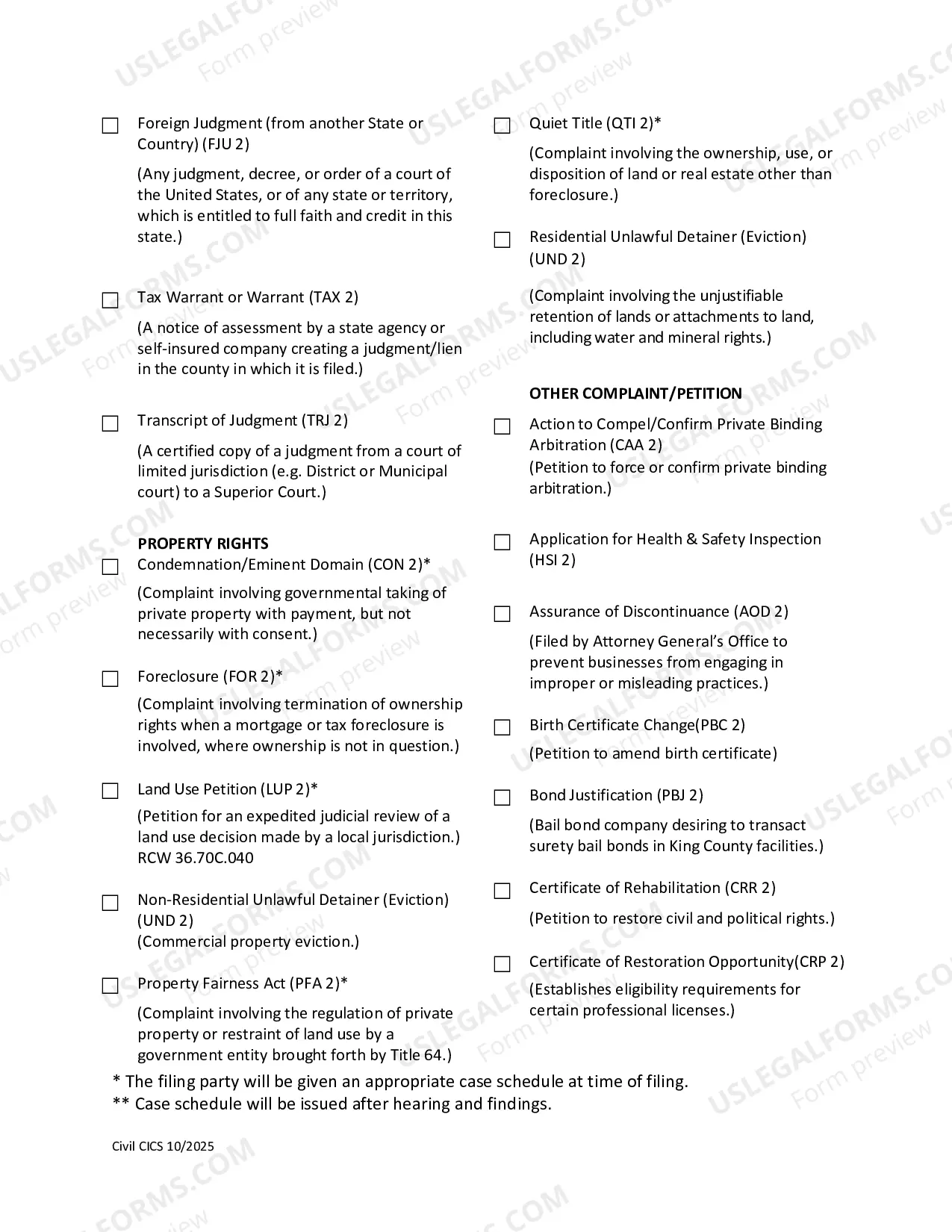Preview Case Information Cover Sheet and Case Assignment Area - Civil