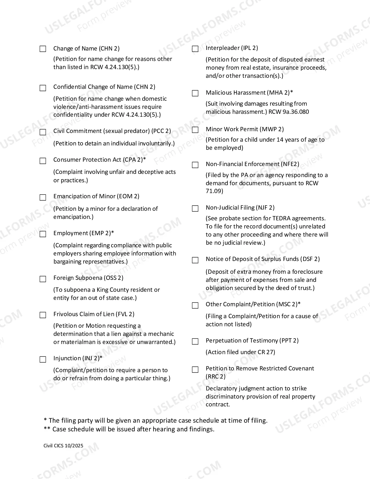 Preview Case Information Cover Sheet and Case Assignment Area - Civil