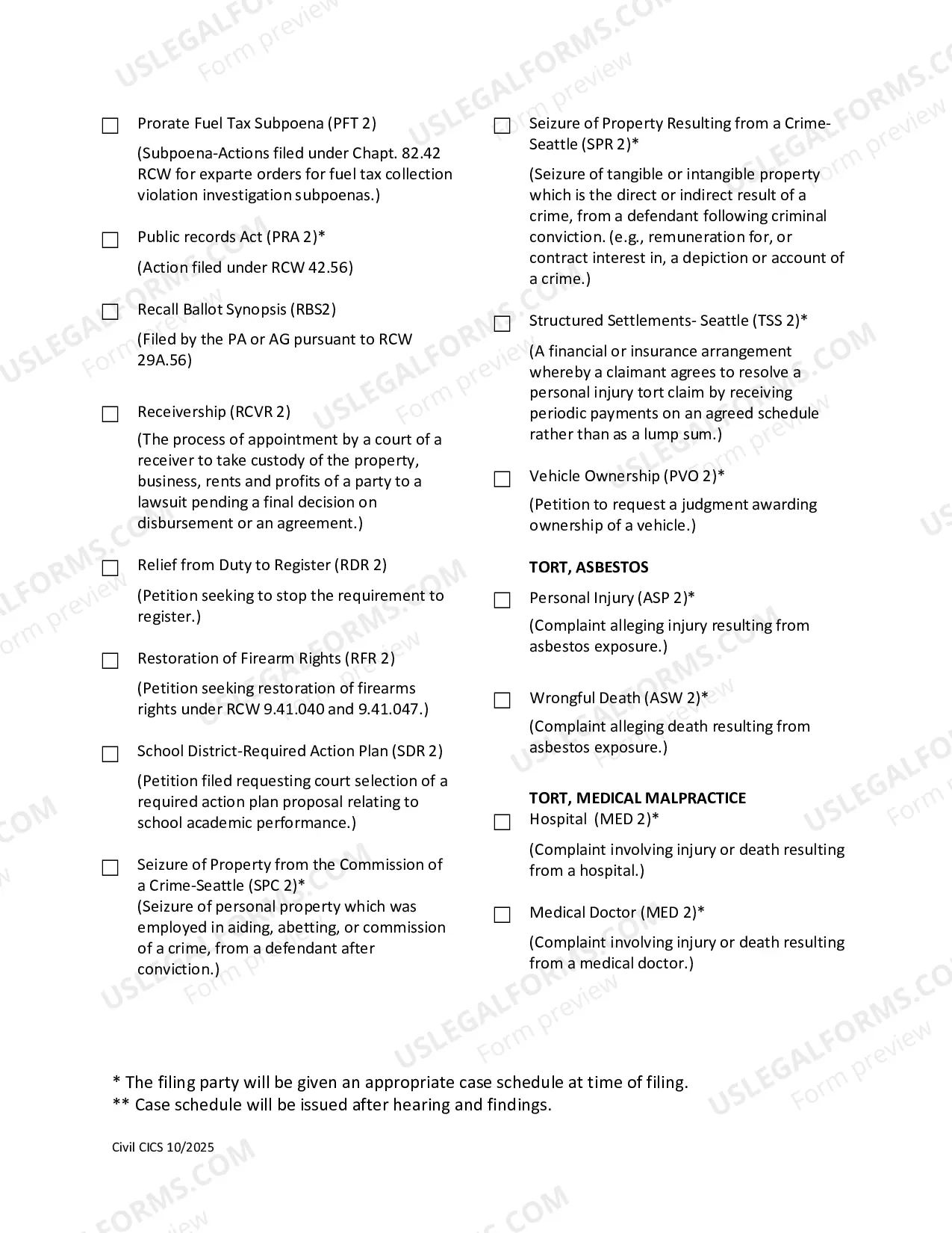 Preview Case Information Cover Sheet and Case Assignment Area - Civil
