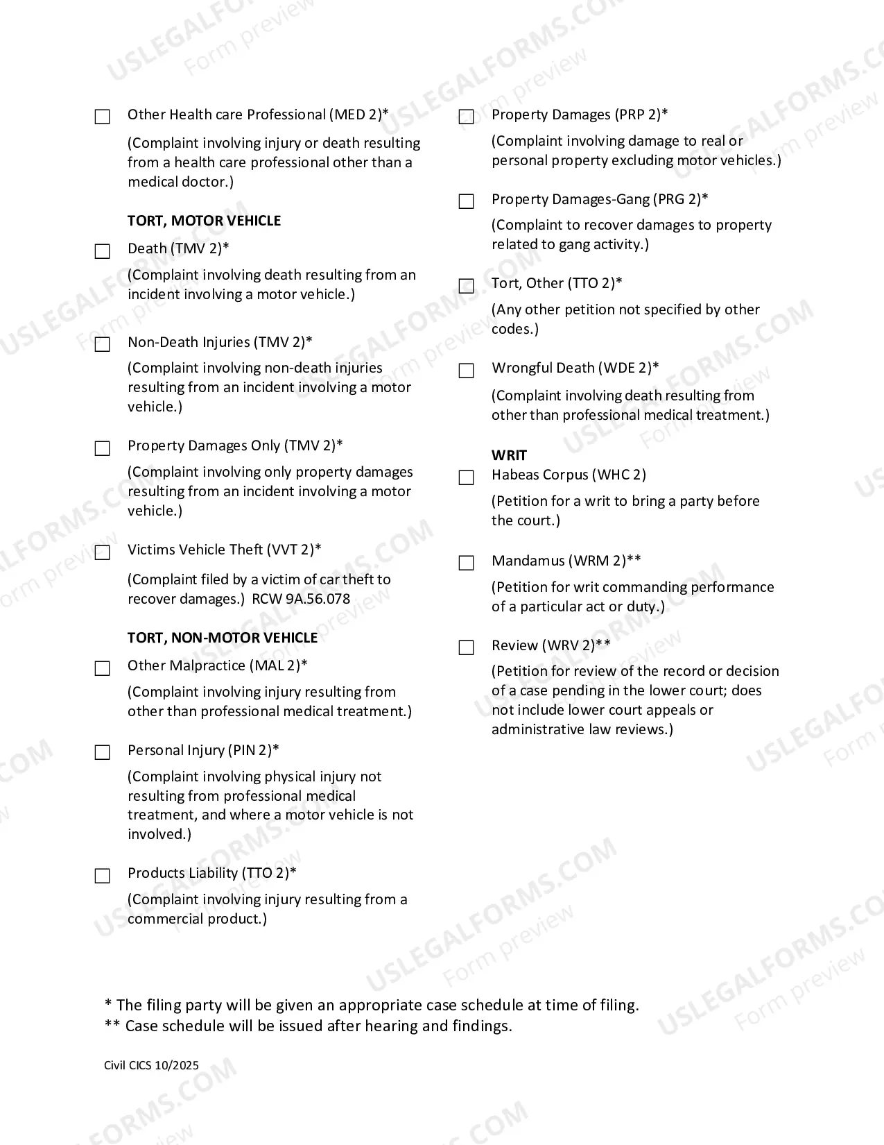Preview Case Information Cover Sheet and Case Assignment Area - Civil