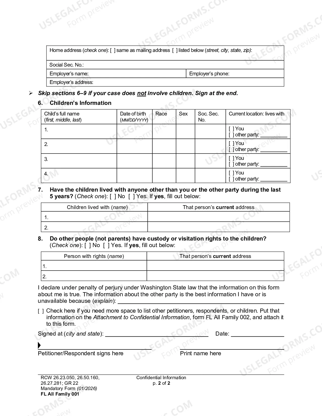 Preview Confidential Information Form