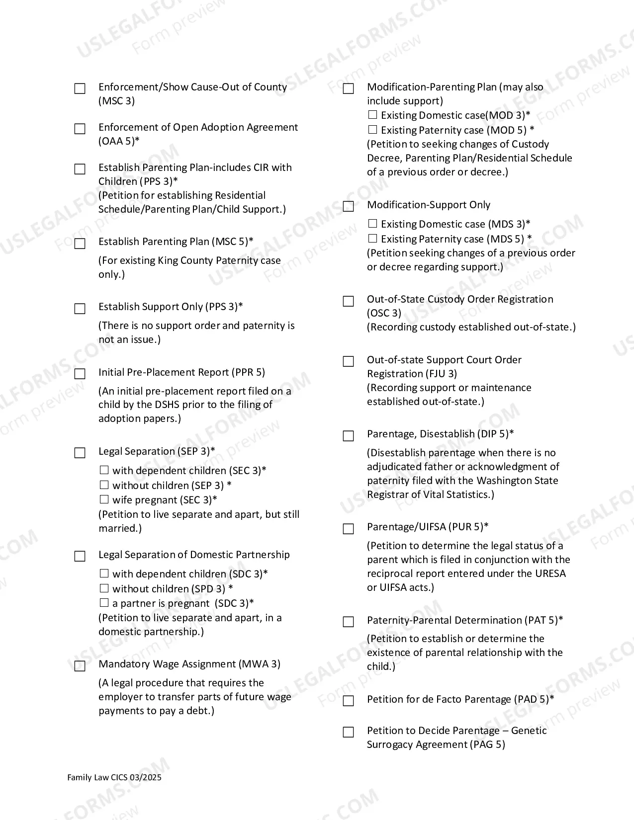 Preview Case Information Cover Sheet & Case Assignment Area - Family Law