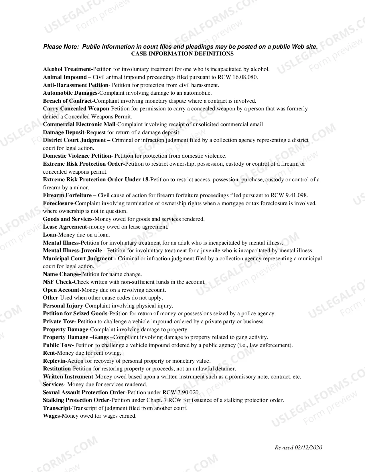 Preview Case Information Cover Sheet