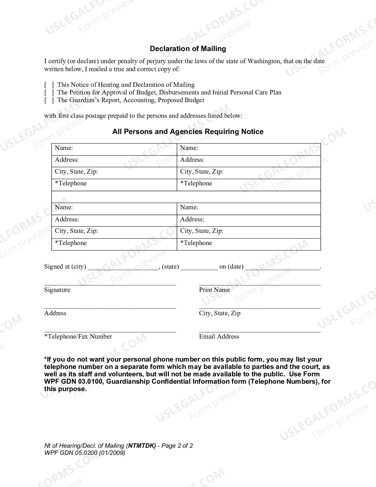 Preview Note For Hearing And Declaration of Mailing Or Delivery