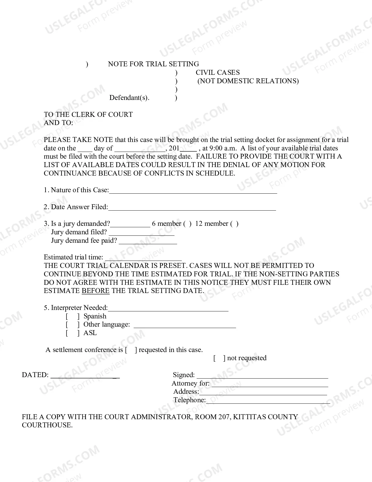 Preview Note For Settlement Conference And Trial Setting