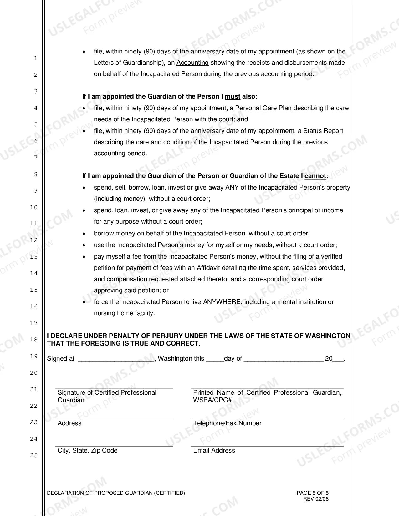 Preview Declaration of Proposed Guardian (Certified)