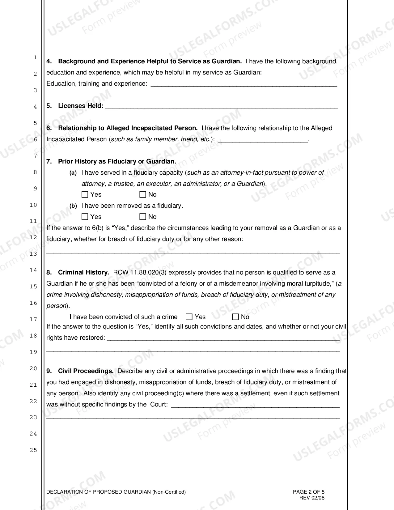 Preview Declaration of Proposed Guardian (Non-Certified)