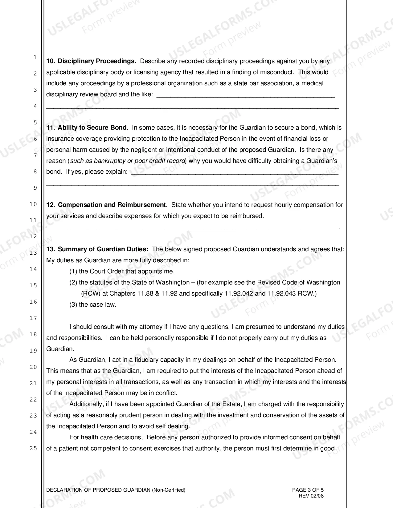 Preview Declaration of Proposed Guardian (Non-Certified)