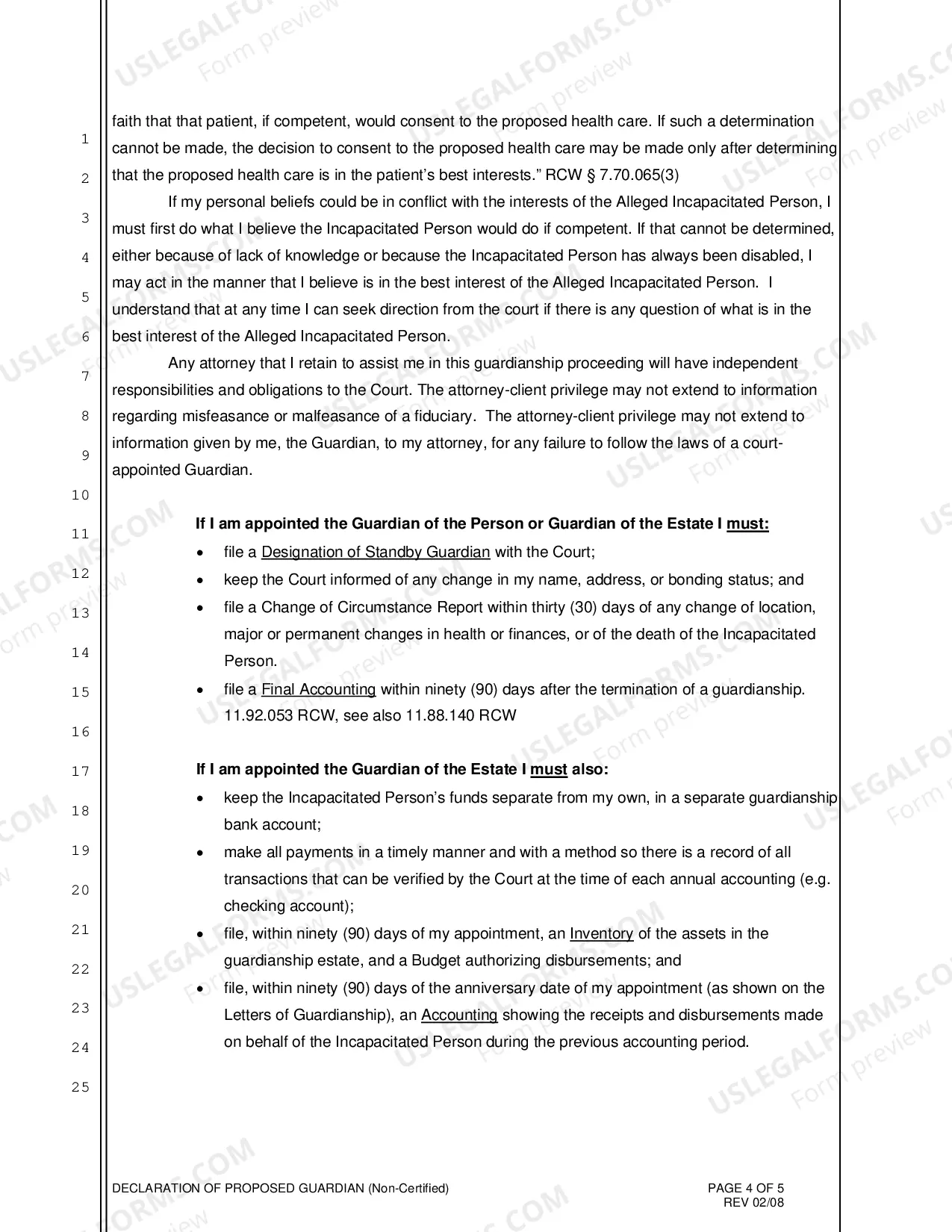 Preview Declaration of Proposed Guardian (Non-Certified)