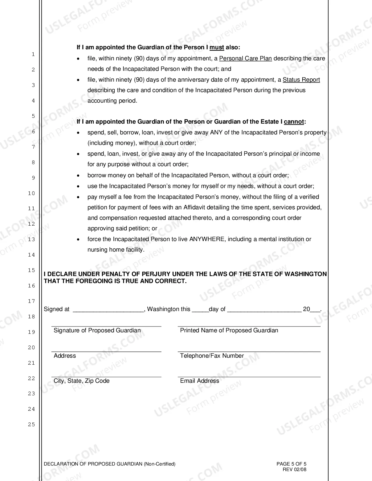 Preview Declaration of Proposed Guardian (Non-Certified)