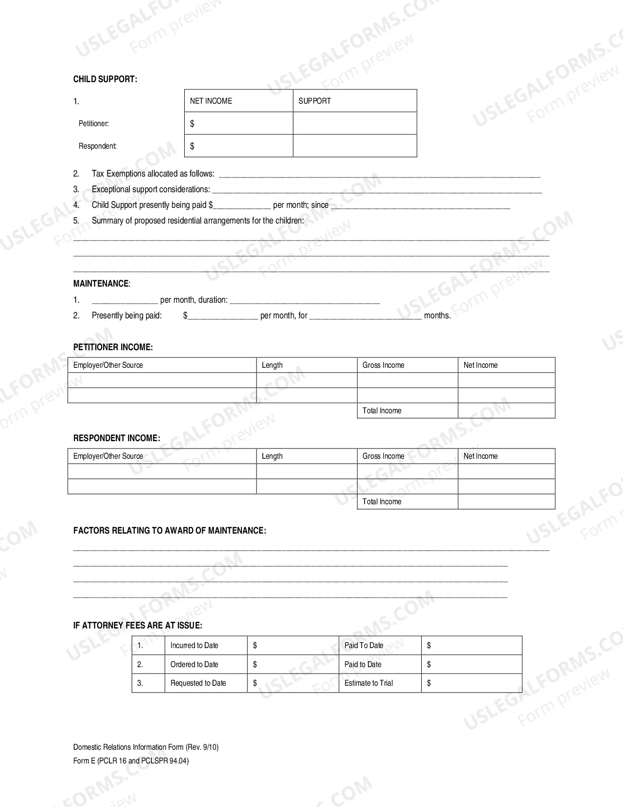 Preview Domestic Relations Information Form