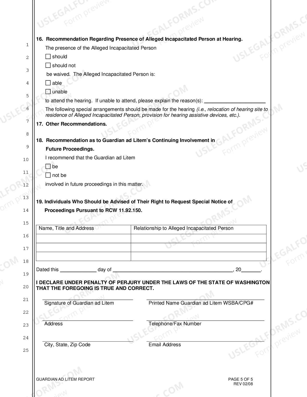 Preview Guardian Ad Litem Report Cover Sheet