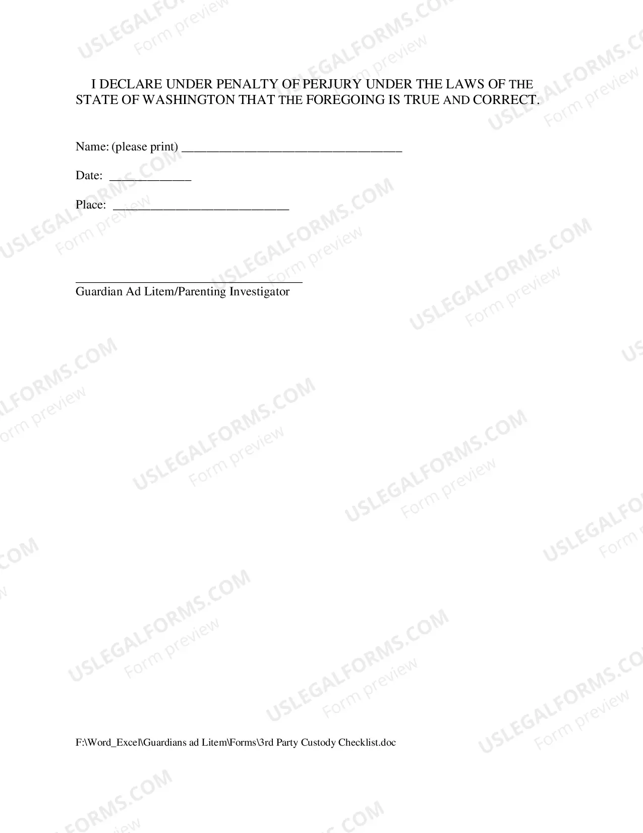 Preview Third Party Custody Checklist For Scope of GAL-PI Investigation