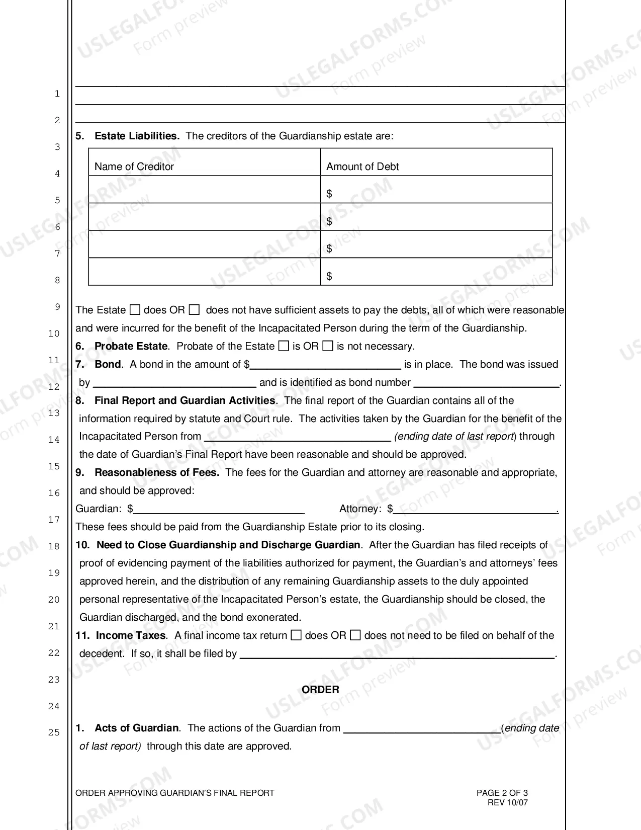 Preview Order Approving Guardian's Final Report
