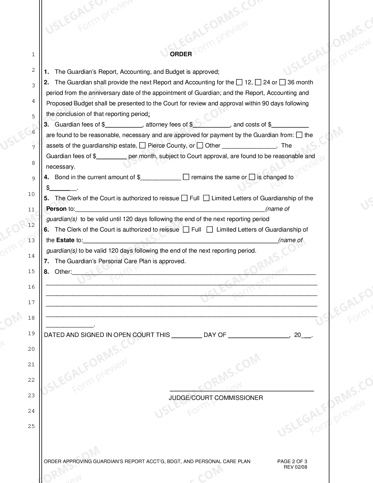 Preview Order Approving Guardian's Report, Accounting, Budget and Personal Care Plan