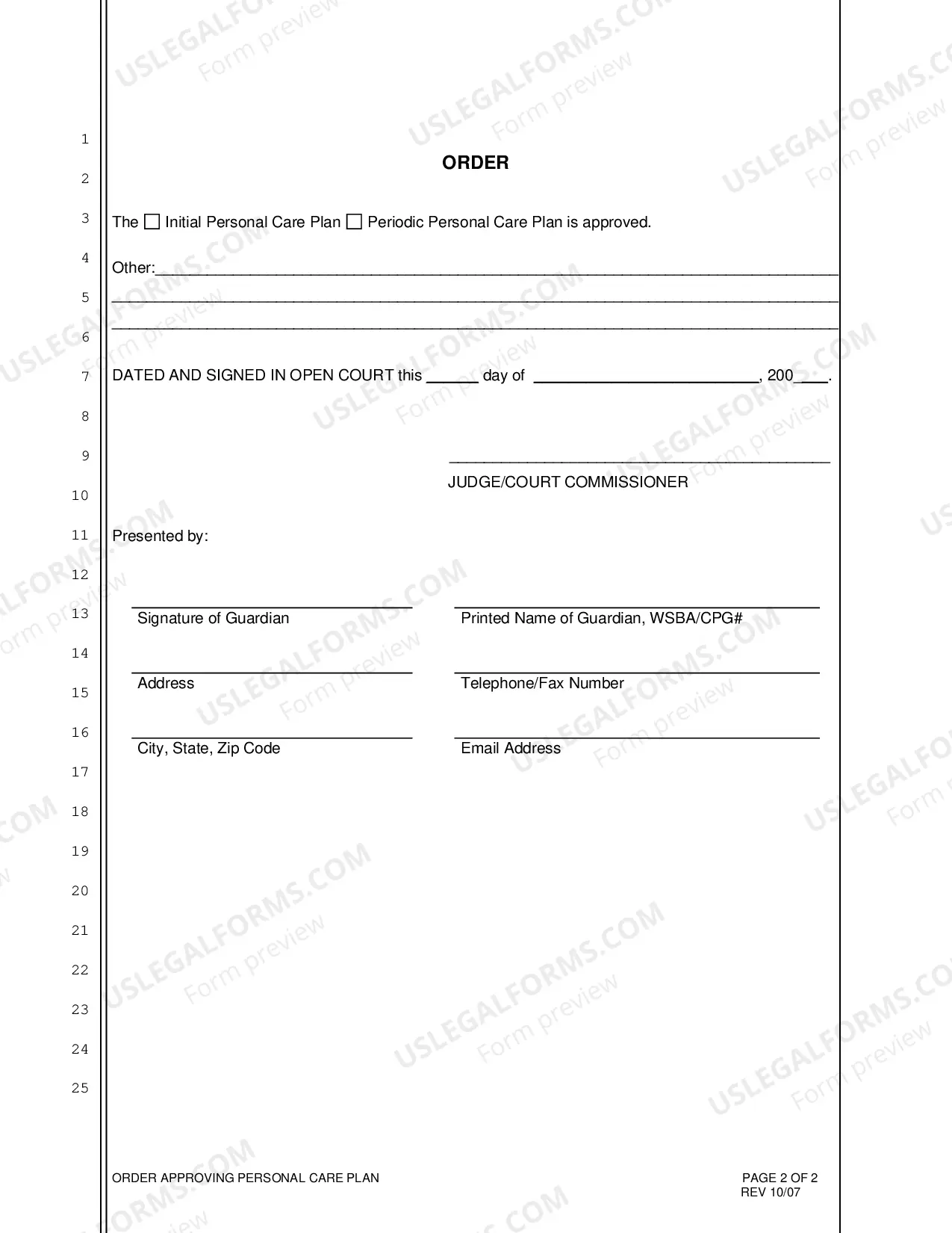 Preview Order Approving Personal Care Plan