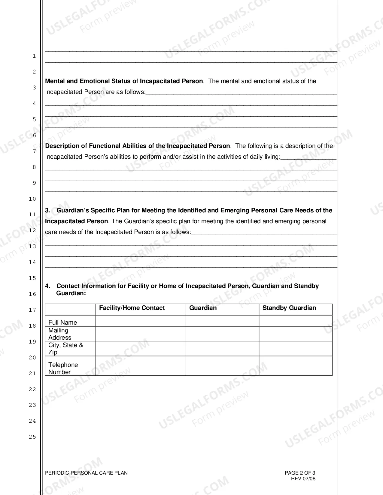 Preview Periodic Personal Care Plan
